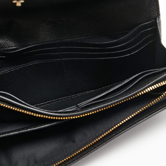 New Coach Genuine Pebble Leather Slim Flap Continental black Wallet large long - Picture 4 of 11